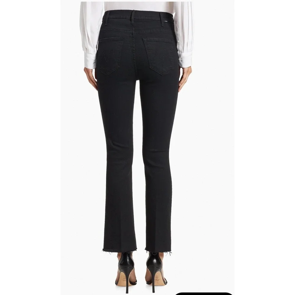 Mother Hustler Ankle Fray Jeans Not Guilty Black High Rise Flare Size 28